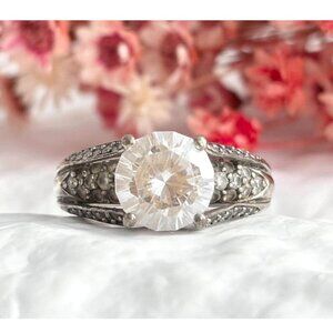 Sterling XL CZ Multi Gemstone Engagement | Wedding Vintage Ring - sz 8